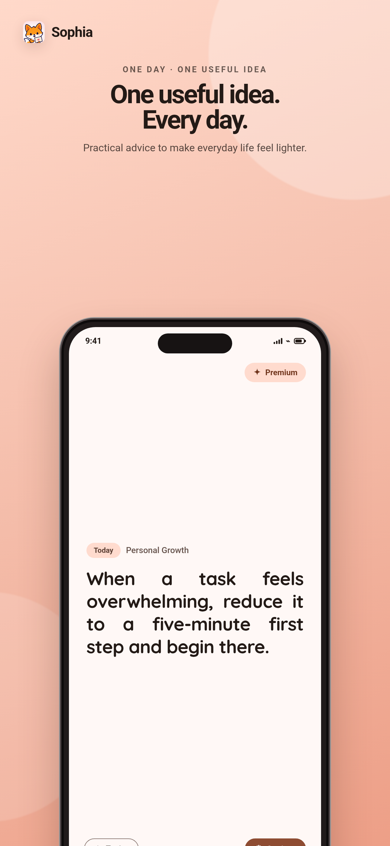 Sophia daily life hacks app - Screenshot 1